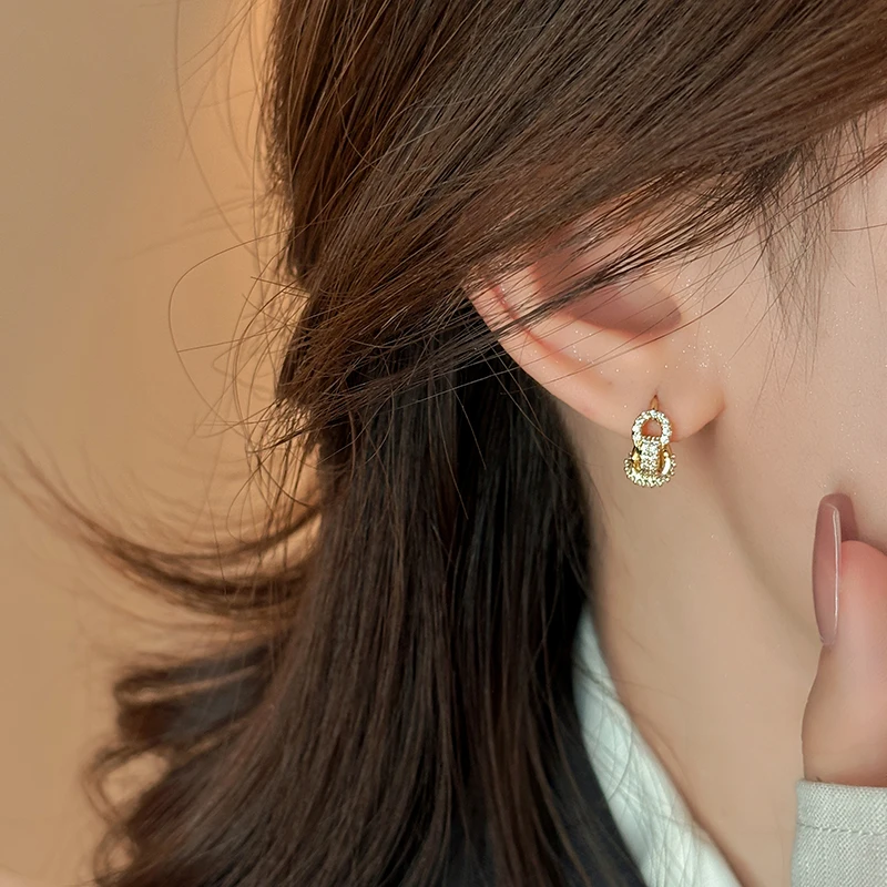 Exquisite geometrische gewundene Mikro-Intarsien-Zirkon-Ohrschnalle aus Metall mit exquisitem Design, trendiger Schmuck, Mini-Ohrringe für Damen – Detail 11