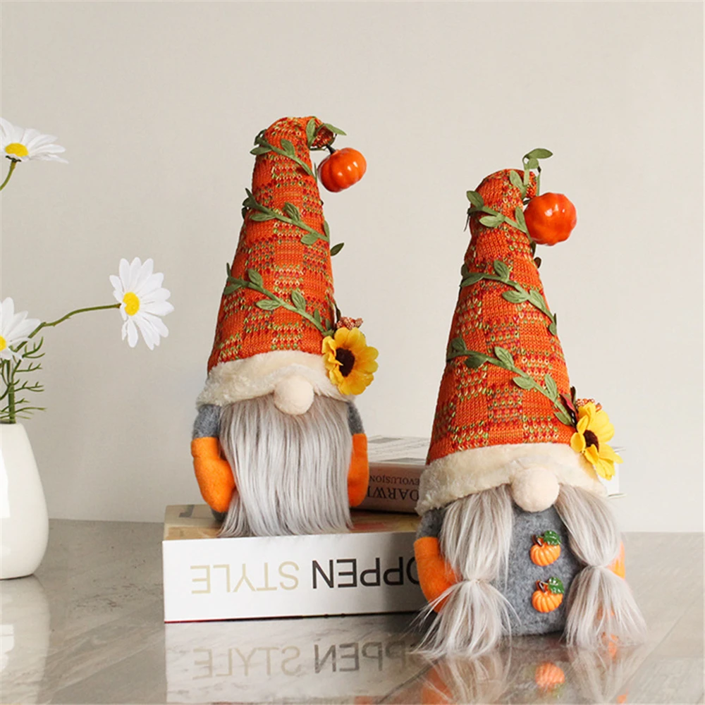 Fall Gnome Pumpkin Sunflower Swedish Elf Dwarf Plush Ornaments for Home Christmas Autumn Thanksgiving Decor