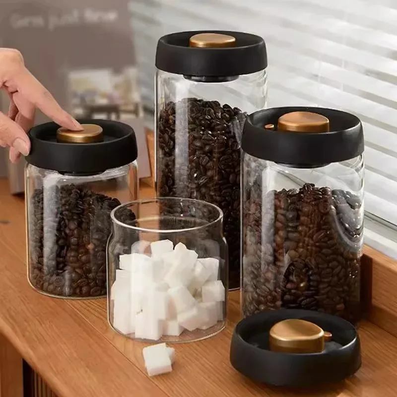 Sealed Coffee Beans, Kitchen Storage, Glass Jars, Moisture-proof, Vacuum Pressed, Tea, Rice, Peanut Convenient  Storage