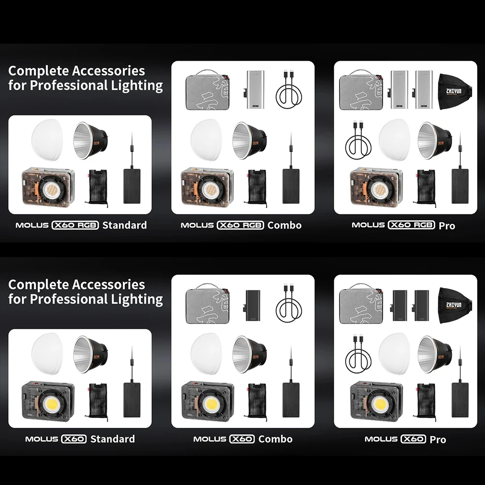 지윤 몰루스 X60 Pro/X60 RGB/X60 RGB 콤보 60W 포켓 사진촬영 LED 조명 2700K-6500K 비디오 보조광