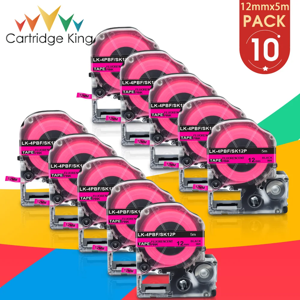 

Флуоресцентная этикетка 10PK SK12P 12 мм, лента, совместимая с Epson, черная, розовая, для этикеток Epson, флуоресцентная этикетка LW 400