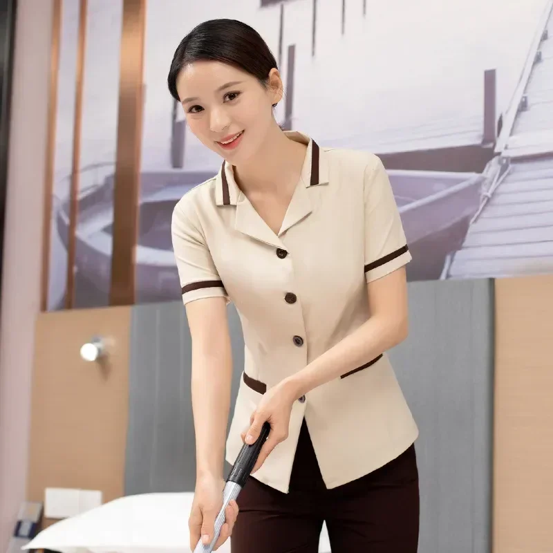 

Cleaner Hotel Service Work Sleeve Clothes Floor Room Aunt Summer Attendant Uniform Clothing Short Cleaning