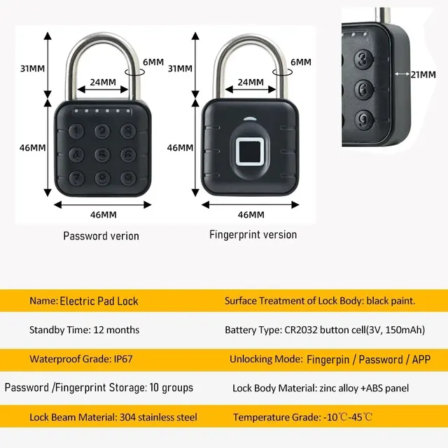 Electronic Lock Tuya Bluetooth Fingerprint Padlock Digital Luggage Lock APP Temporary Password Remotely IP67 Decompression Toys - Image 4