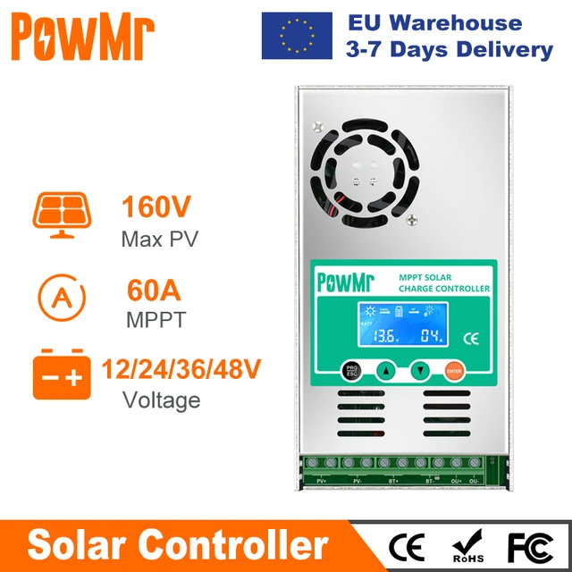 Powmr mppt 60a Solar laderegler Solar panel regler 12V 24V 36V 48V Auto Max  PV 190VDC für Blei-Säure-Lithium-Batterie - AliExpress
