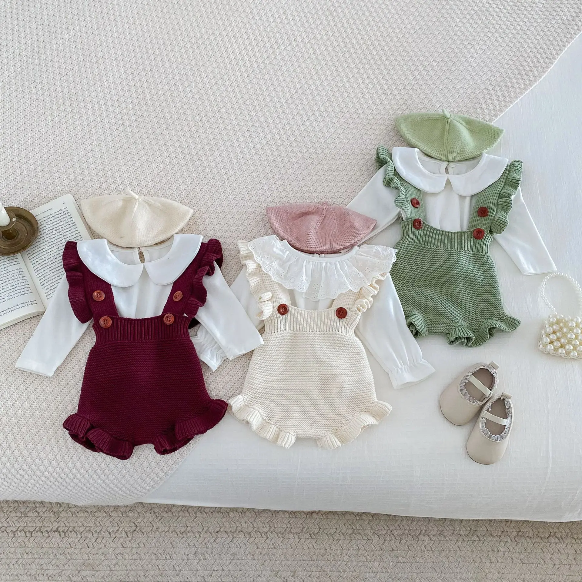 Autumn Newborn Infant Baby Girls Flounce Romper Sleeveless Sweet Knit Rompers Kids Onepiece Fashion Baby Clothing baby girls sweater