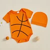 FOCUSNORM 0-12M Newborn Baby Boys Summer Romper Outfits Basketball Print Short Sleeve Round Neck Jumpsuits with Hat 2 Pcs Set 4