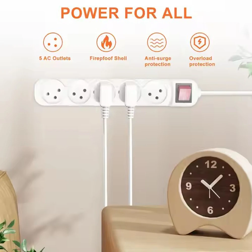 Power Strip Melery Israel Plug Outlets 3/4/5 Way AC Electric Sockets 16A Wire 1m Extension Cord Wall Mounted for Home Office