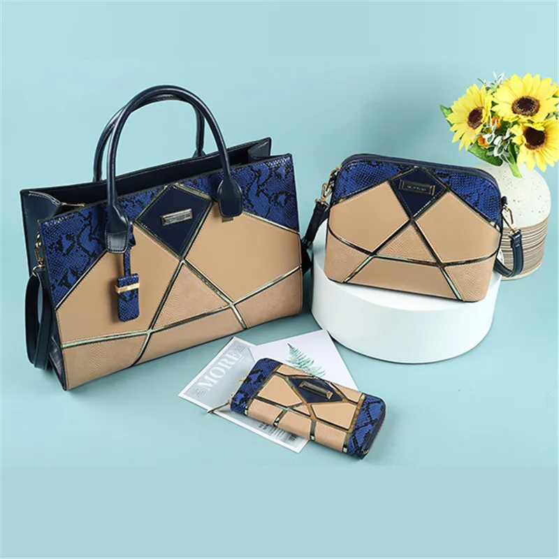 2023 New  One Shoulder Three Piece Set Trendy Splicing Large Capacity Purses  Handbag for Women