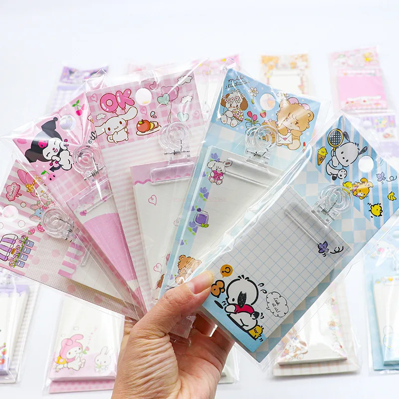 

16pcs Sanrio Cartoon My Melody Kuromi Cinnamoroll Pochacco Clip Notepad Mini Note Diary Student School Stationery Wholesale