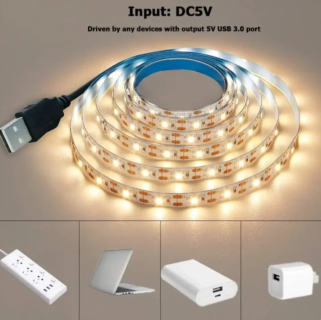 DC 5V USB LED bandes 2835 blanc chaud LED bande lumineuse TV fond éclairage bande décor à la maison lampe 1- 5m LED chaîne lumière 4