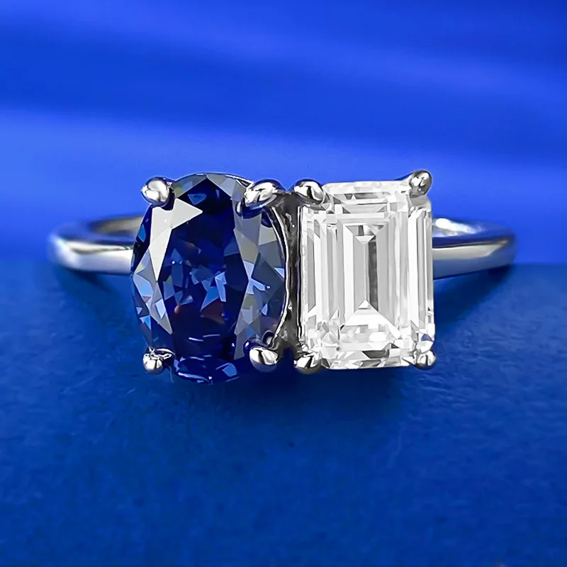 European and American New Simple Four Claw Fashion Super Flash Large Diamond Oval Tanzanian 6 * 8 High Carbon Diamond Ring Ring