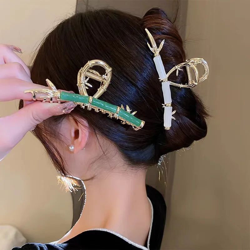 

Elegance Retro Metal Bamboo Hair Claw Women High-end Luxury Grab Clip Female Large Shark Clips Ponytail Hairpin Hair Accessories