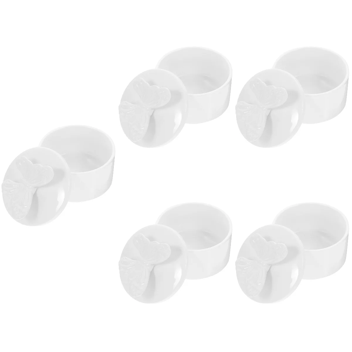 

Set of 5 Jewlery Ceramic Jewelry Box Simple Shape Container Organizer Jar with Lid Necklace Jars White Desktop