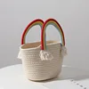 Lovely Rainbow Cloud Handbag Handmade Cotton Woven Bags Seaside Holiday Beach Bag Straw Weave Bag Kids Girls Fashion Accessories 2