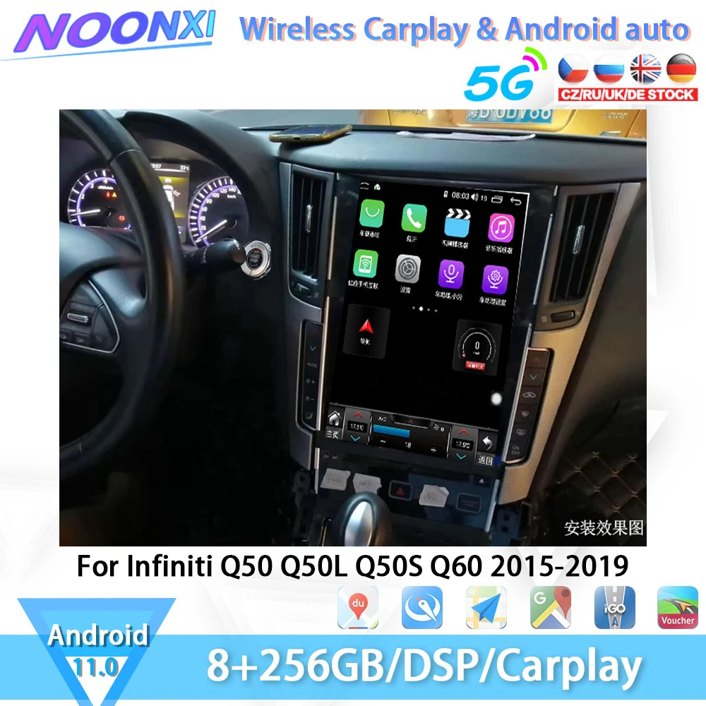 

For Infiniti Q50 Q50L Q50S Q60 2015-2019 Car Radio Phone Stereo Bluetooth Multimedia Player GPS Carplay Coche IPS Android11 5G