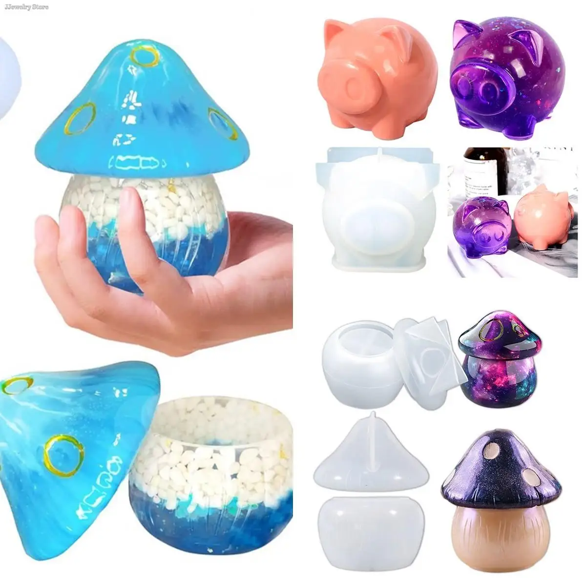 

1pc Multi-function Mushroom Storage Boxes Display Epoxy Resin Silicone Mold Making For DIY Plant Shape Creative Jar Bottle Model