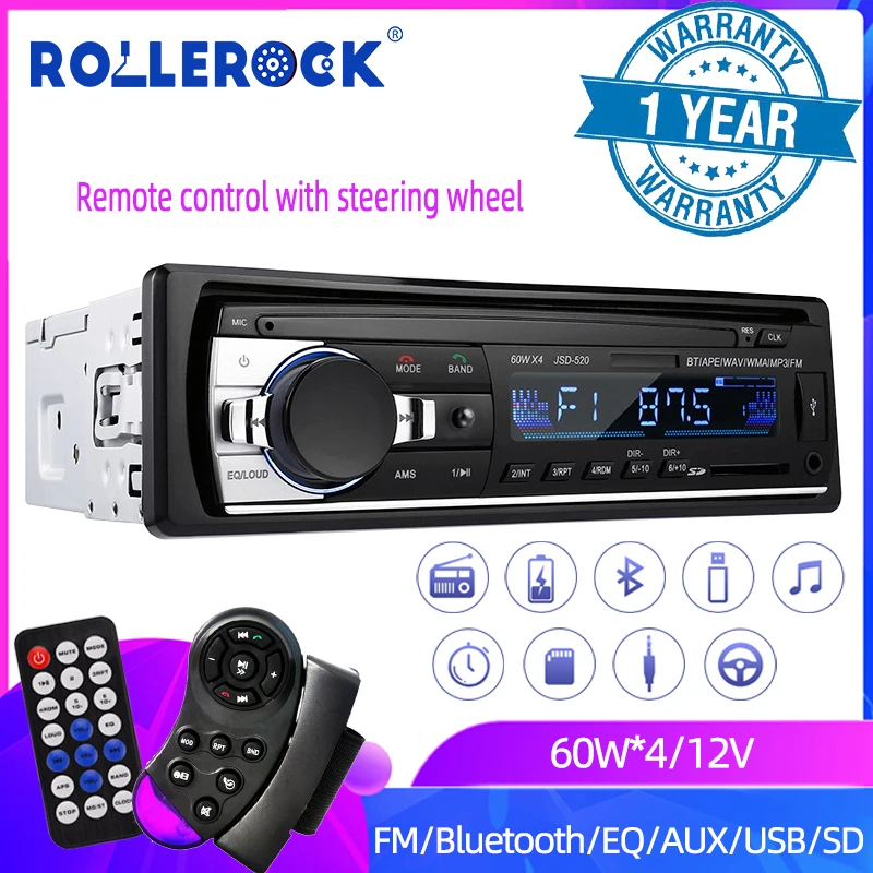 Rollerock Car Radio 1DIN USB MP3 Player SD Card Bluetooth FM Receiver WMA/WAV Cheap 4*60W EQ with Steering Wheel Remote Control |