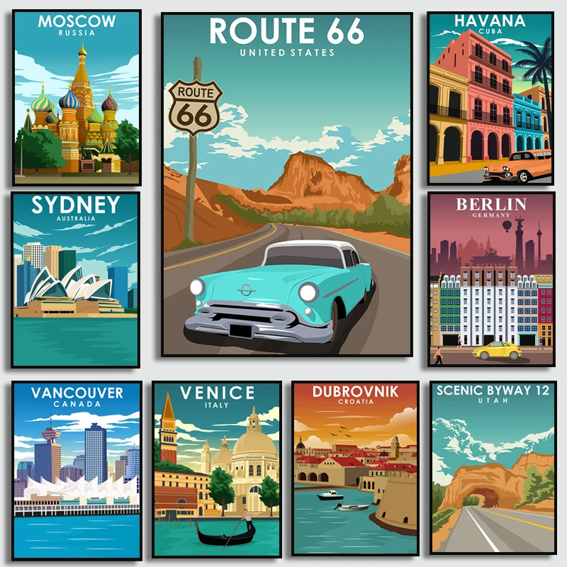 

Венеция, Берлин, Хьюстон, путешествия, искусство, холст, плакат для гостиной, Декор, домашняя Настенная картина