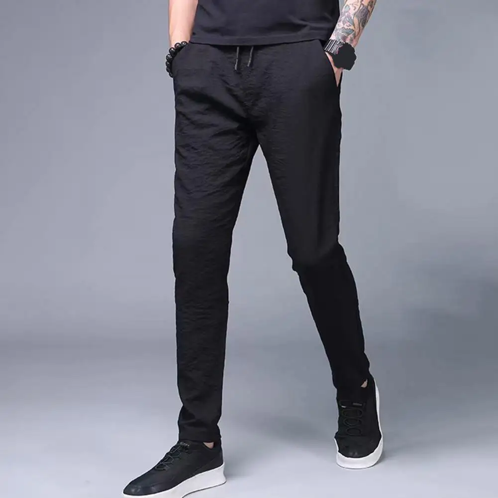 

Summer Men Casual Pants Business Stretch Slim Drawstring Jogger Pants Korean Ice Silk Thin Trousers for men pantalones hombre