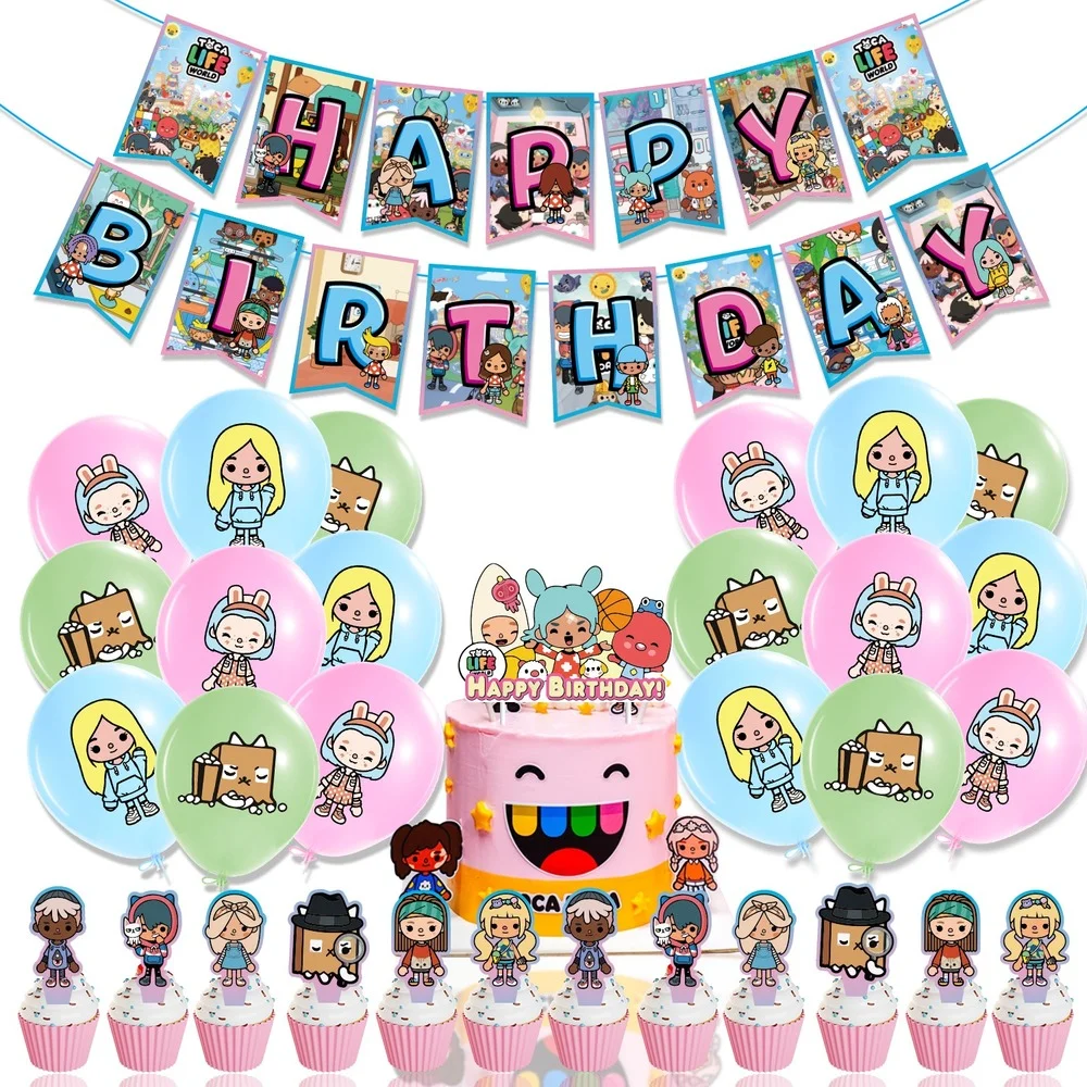 

Toca Life World Theme Birthday Party Decorations Banner Balloons Kids Boy Girl Cake Topper Kid Gift Decoration Party Supplies