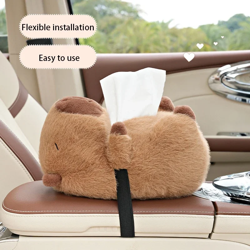

Car tissue box cute capybara tissue box car supplies plush cartoon tissue box multifunctional car interior decoration