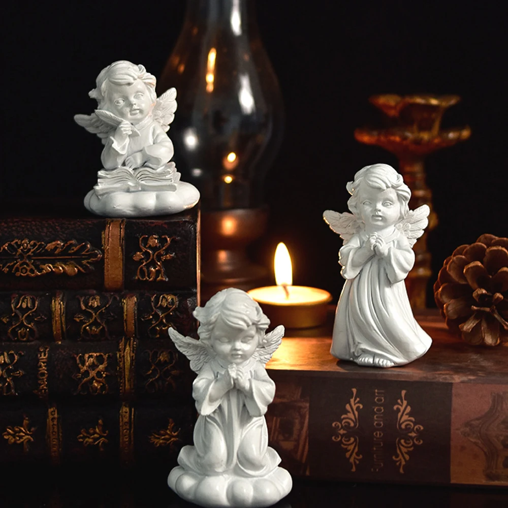 Ornamentos de anjo bonito desktop pequena escultura decorativa figura resina ornamentos retro flor fada casa jardim pote decoração
