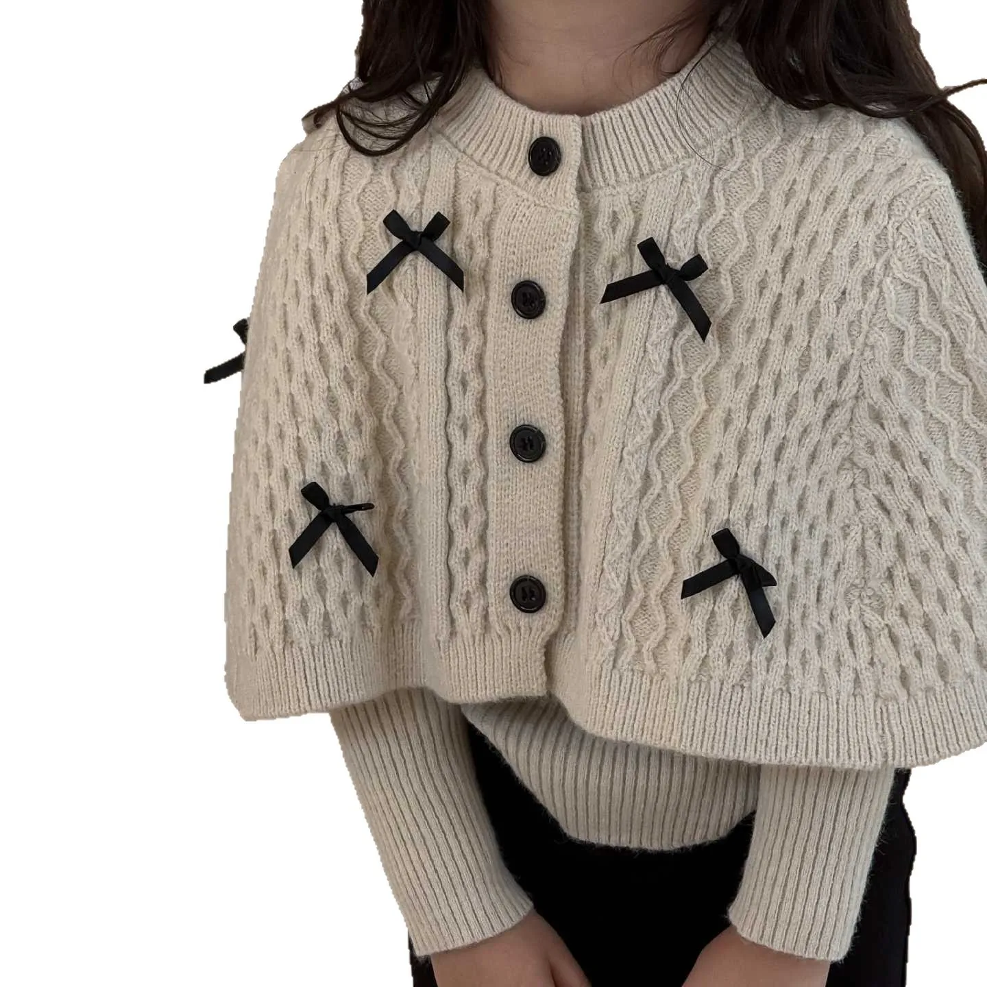 2025 가을 여아 신상 나비 스웨터 망토 패션 한국판 웨스턴 스타일 벨보텀 팬츠 레트로