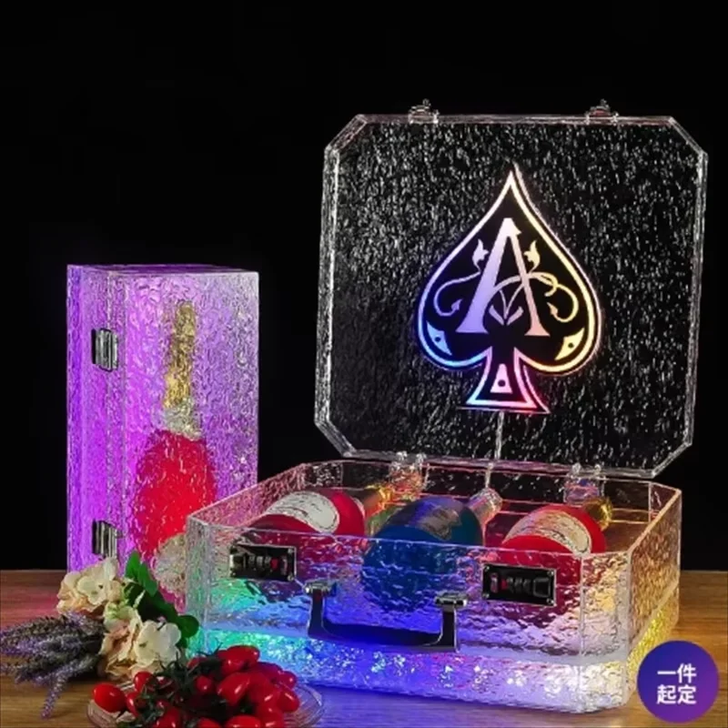 3 Bottles Capacity LED Ace of Spade Champagne Suitcase VIP Wine Bottle Presenter Box Glorifier Display Case For Nightclub Party
