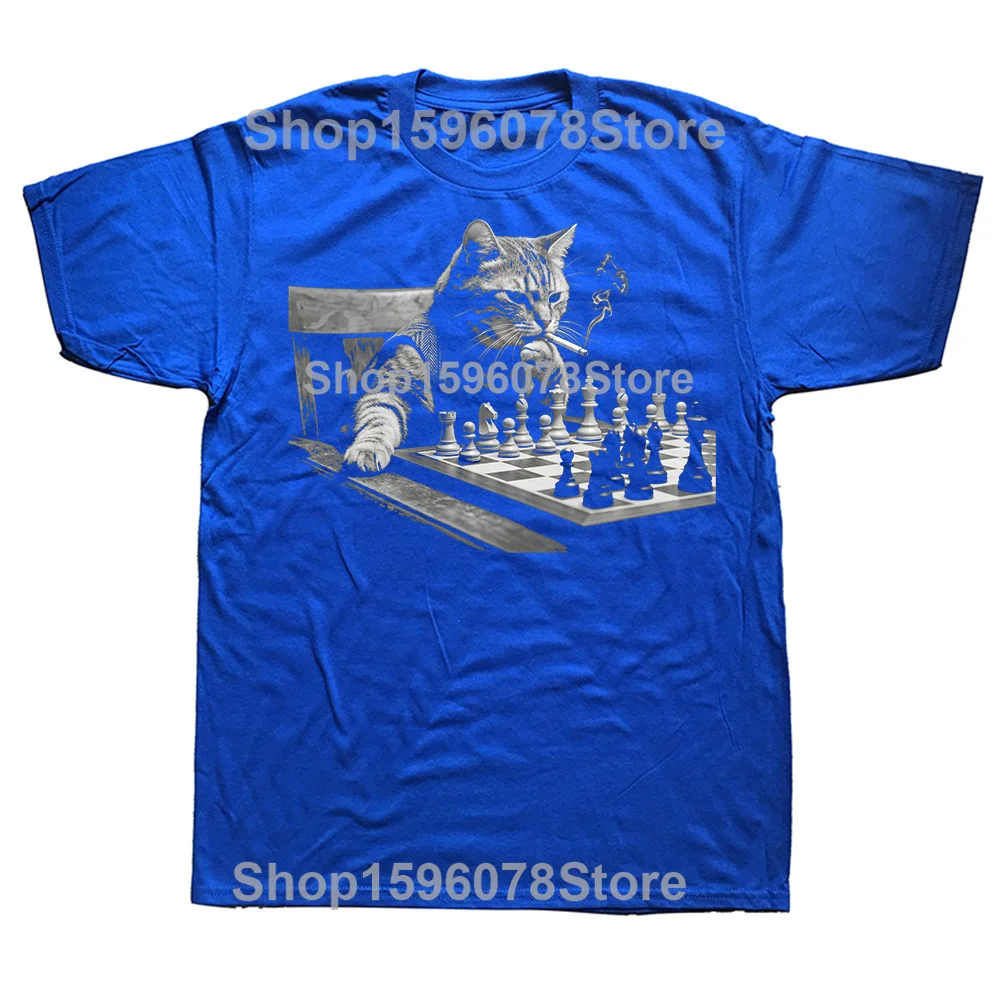 Chess Cat Smoking Graphic Unisex Cotton T-Shirt - Oversized Streetwear Hip Hop Fashion