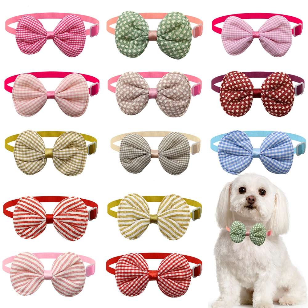 

50/100 Pcs Plaid Stripe Dog Bows Cute Pet Bowties Cat Dog Grooming Accessories Puppy Adjustable Collar Dog Bow Ties Supplies