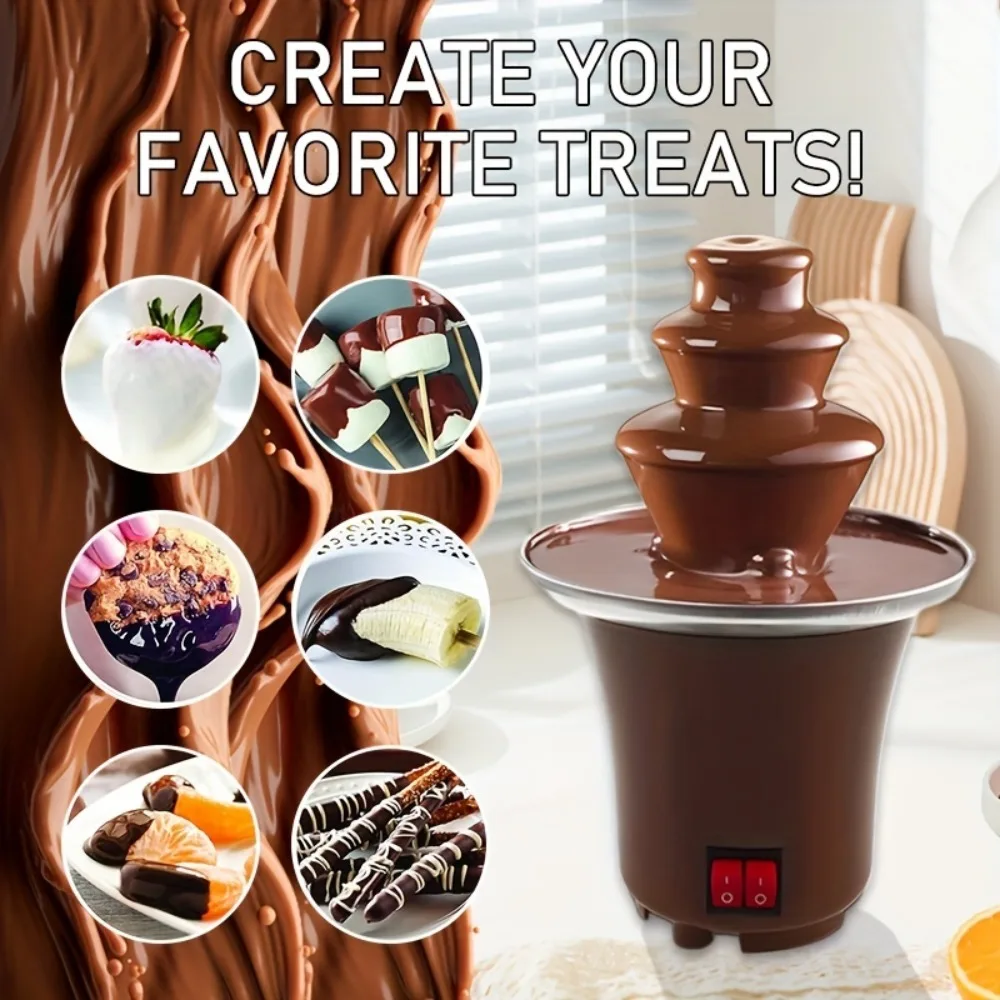 Electric Chocolate Fondue Fountain 3-Layer DIY Chocolate Waterfall Machine Melts Chocolate Butter Cheese Machine for Home Party Wedding