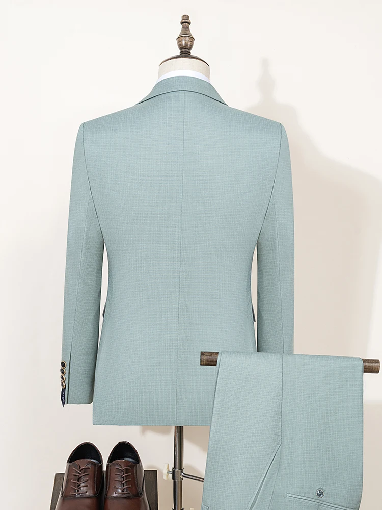 ST Cassy Men's Summer thin Green Slim Fit Formal Business Office Suit（jacket + Vest + Pants） Formal Suit Business Men Clothing