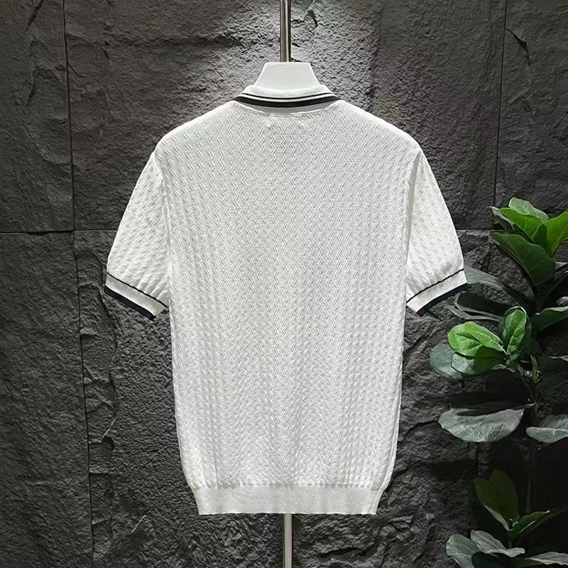 Men's Knitted Jacquard Polo Shirt Casual Stripe Turn-down Collar Zipper Solid Short Sleeve Tees Shirt Breathable Luxury Clothing 10 S898c62c931574ed1a50f18ec266b0c1cp