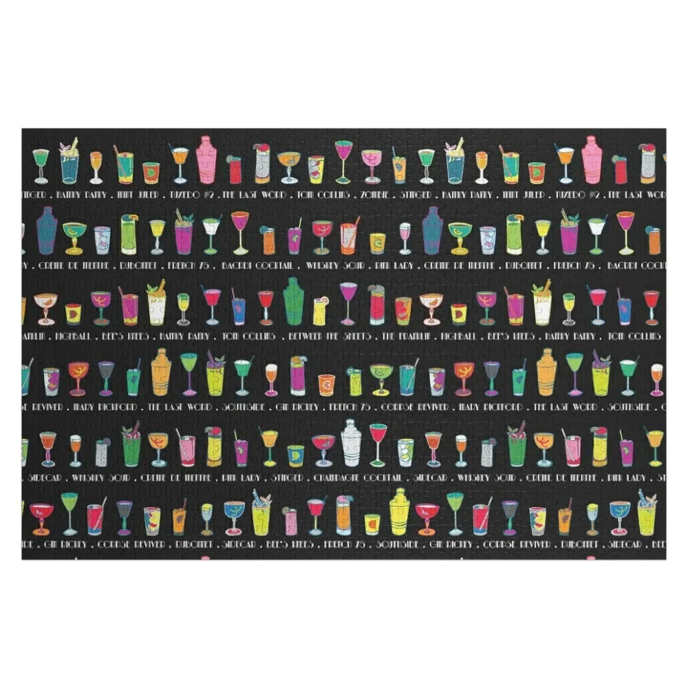 Line em Up! - Prohibition Cocktails pattern on black by Cecca Designs Jigsaw Puzzle Baby Toy Name Wooden Toy Puzzle ab series photography backdrop background wooden pattern vinyl photo fabric cloth size 60x40cm ab 40