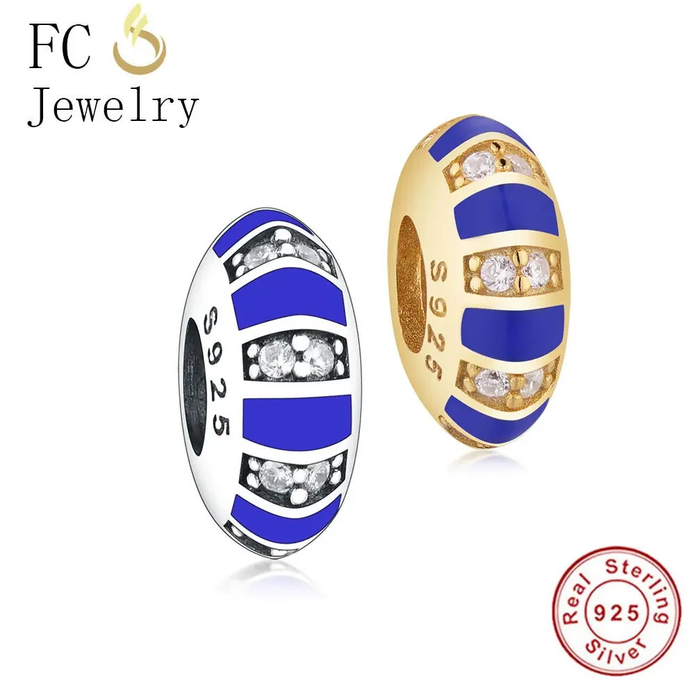 

FC Jewelry Fit Original Brand Charms Bracelet 925 Sterling Silver Blue Gold Color Exotic Stone CZ Spacer Bead Making Berloque