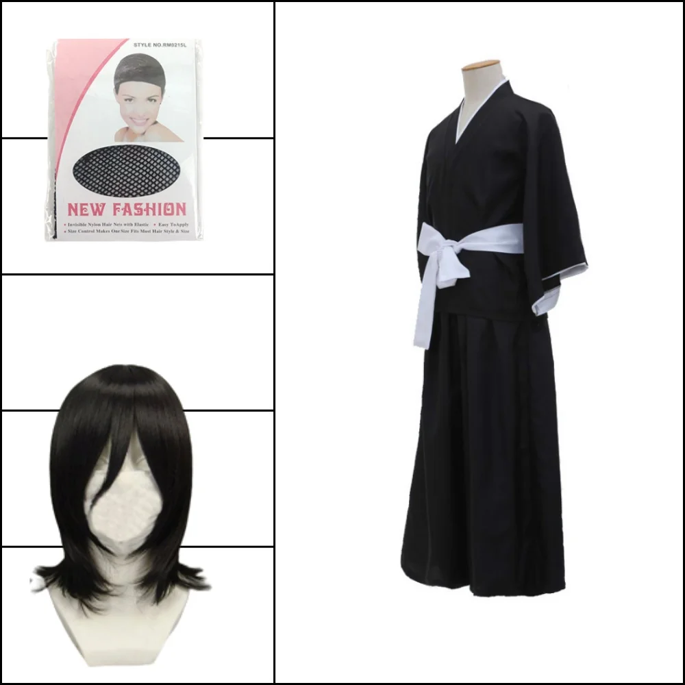 thumbnail image 1 of Conjunto de disfraz de Cosplay de BLEACH Kuchiki Rukia Shinigami, peluca y zapatos, ropa de Anime para Halloween para mujer y hombre, 1 of 5