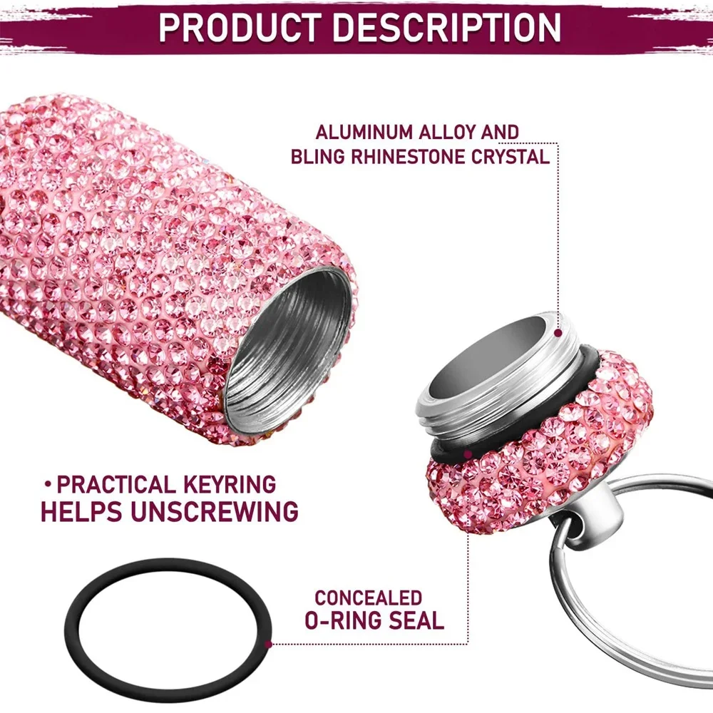 Portable Pill Cases Keychain Mini Medicine Organizer Storage Bottle Full Rhinestone Aluminum Alloy Pill Storage Containers