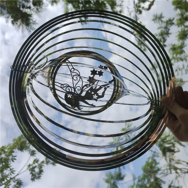Szél Fonó Mandala Csillagos Ég 12 Hüvelykes 3D -S Rozsdamentes Acél Lézer Vágott Fém Művészet Geometriai Mintája Függő Fonó, Kinetikus - Image 5
