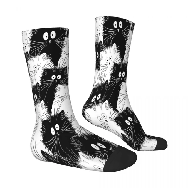 Calcetines con estampado de gato para hombre y mujer, medias de animales  Kawaii, Harajuku, color blanco y negro - AliExpress