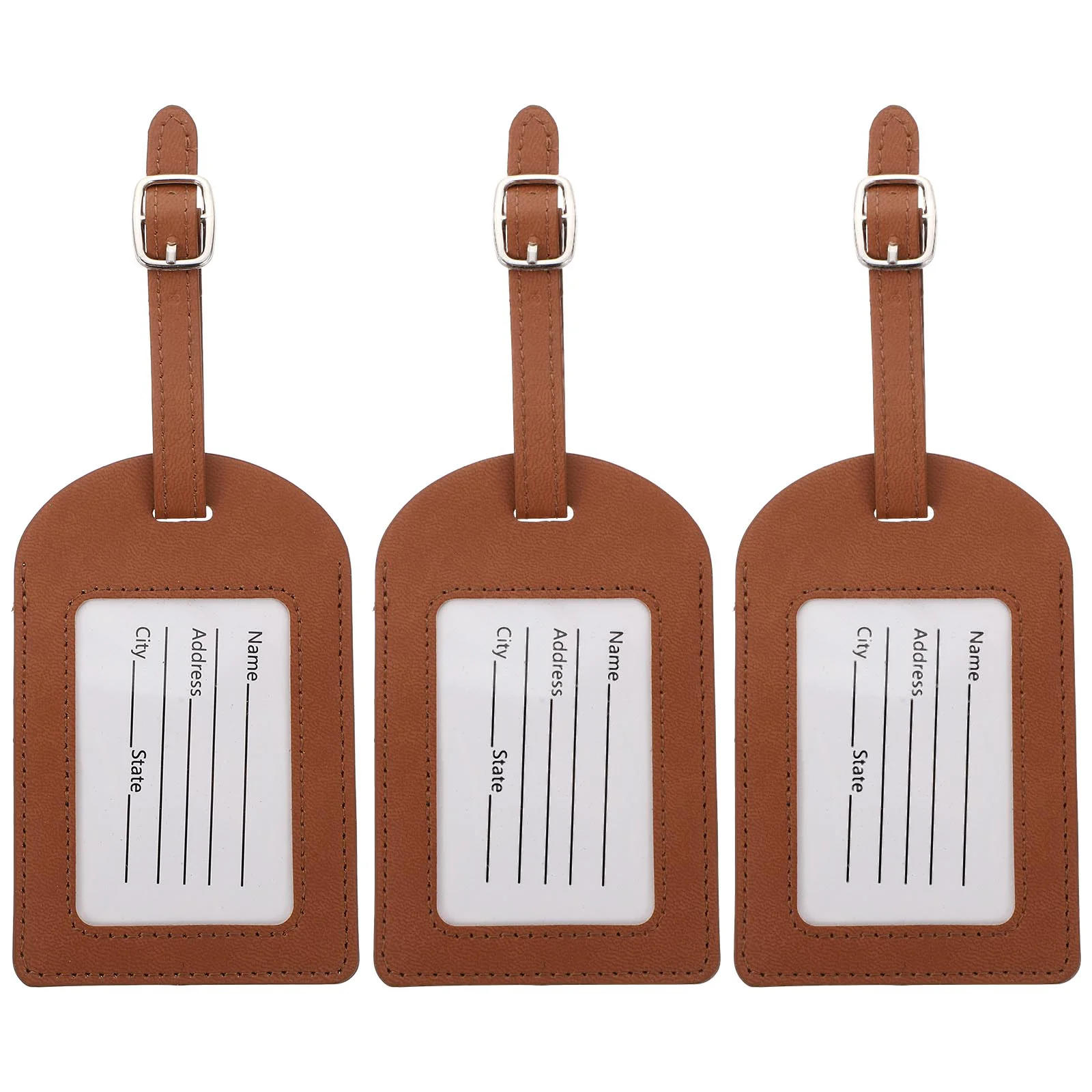 3 Pcs Brown Adjustable Strap Reusable Luggage Tags Travel Baggage Labels Suitcase Id Tag Pu Travel Accessories Luggage