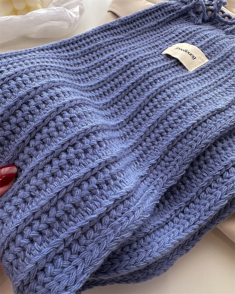 Winter Plain Dicke Quaste Wolle Gestrickte Schal Schal Dame Casual Hohe Qualität Wrap Pashmina Stola Bufandas für Outdoor-Aktivitäten – Detail 16
