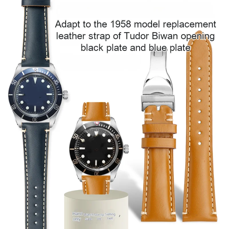 Adatto Per Cinturino In Pelle Bovina Tudor Black Bay M79030 M79250 M79363 Small Black Shield Small Blue Flower Watch Access 20 22Mm