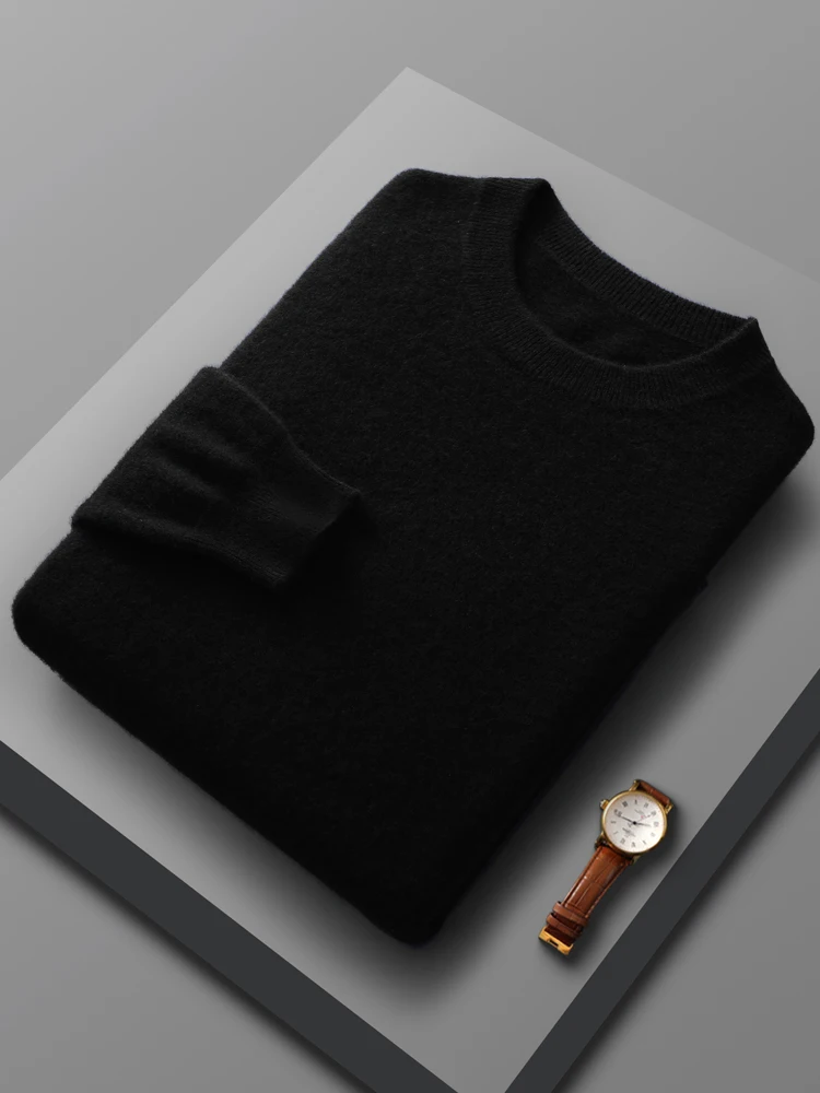 Long Sleeve Men Autumn Winter Sweater O-neck Casual Pullover 100% Merino Wool Soft Warm Cashmere Knitwear Basic Style Clothing