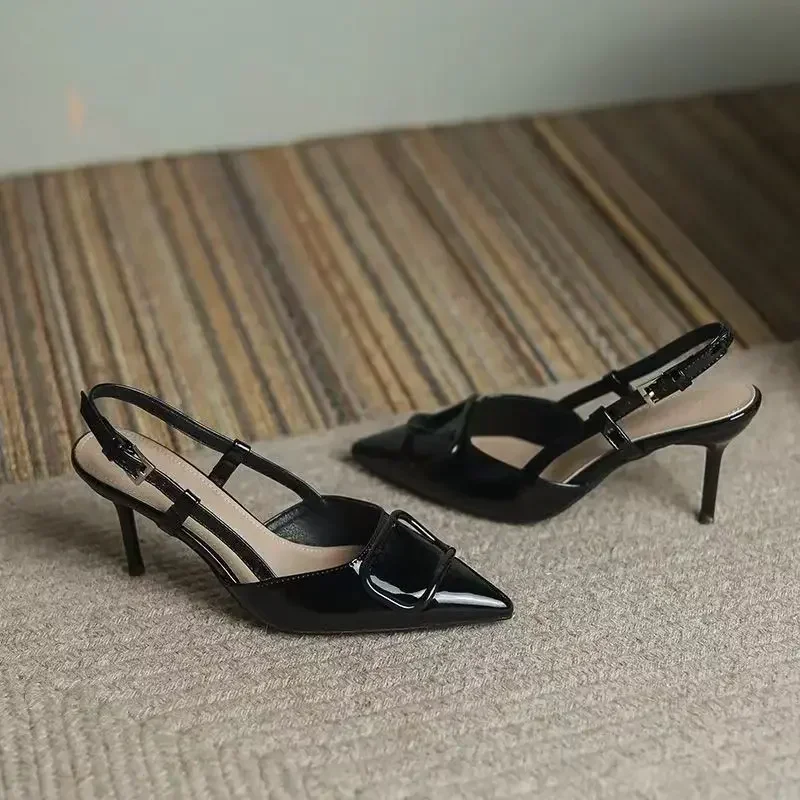 Ladies Heeled Shoes Brand Buckle Strap Women's Sandals Slingbacks Pointed Toe Thin Heels Ladies Pumps Party Heeled Sandals Women
