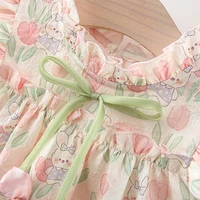 Summer Covered In Tulip Flowers Rabbit Little Flying Sleeve Dress For Kids Girl Cute Princess Dress For Baby Kids 4