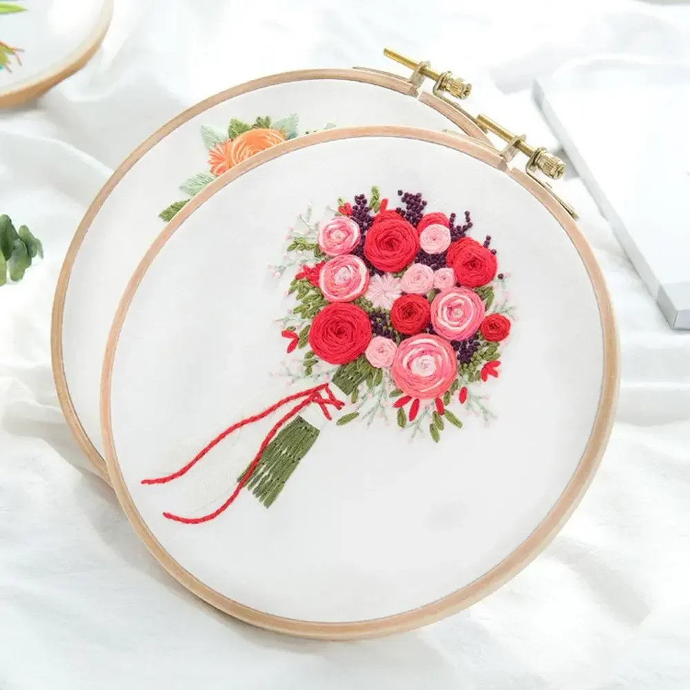 DIY European Style Bouquet Embroidery Kit Flower Handcraft Needlework Cross Stitch Kit Cotton Embroidery Painting Home Decor