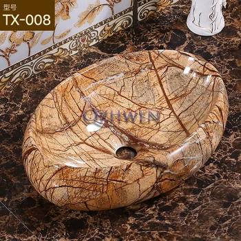 อ่างล้างหน้ารูปไข่ลายหินอ่อนสำหรับห้องน้ำ อ่างเซรามิกทันสมัยและเรียบง่าย เหมาะสำหรับโรงแรม ระเบียง และห้องน้ำ 1