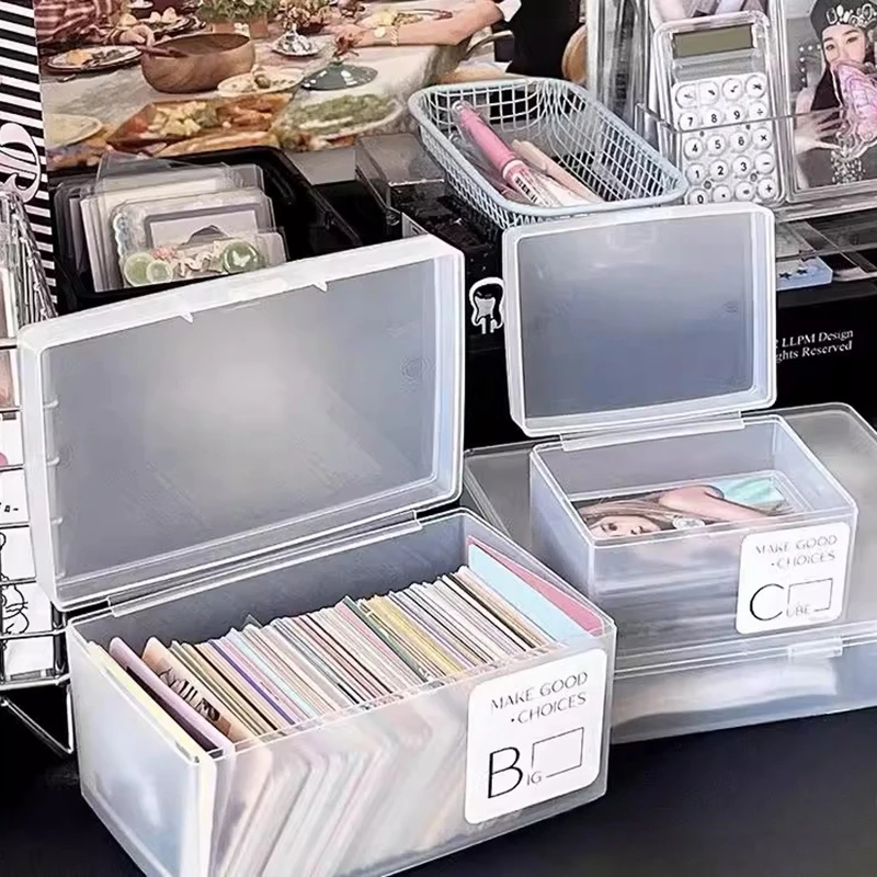 Desktop Stationery Boxes Kpop Photo Card Holder Transparent Storage Box Office Organizer Box Idol Photo Storage Case 4