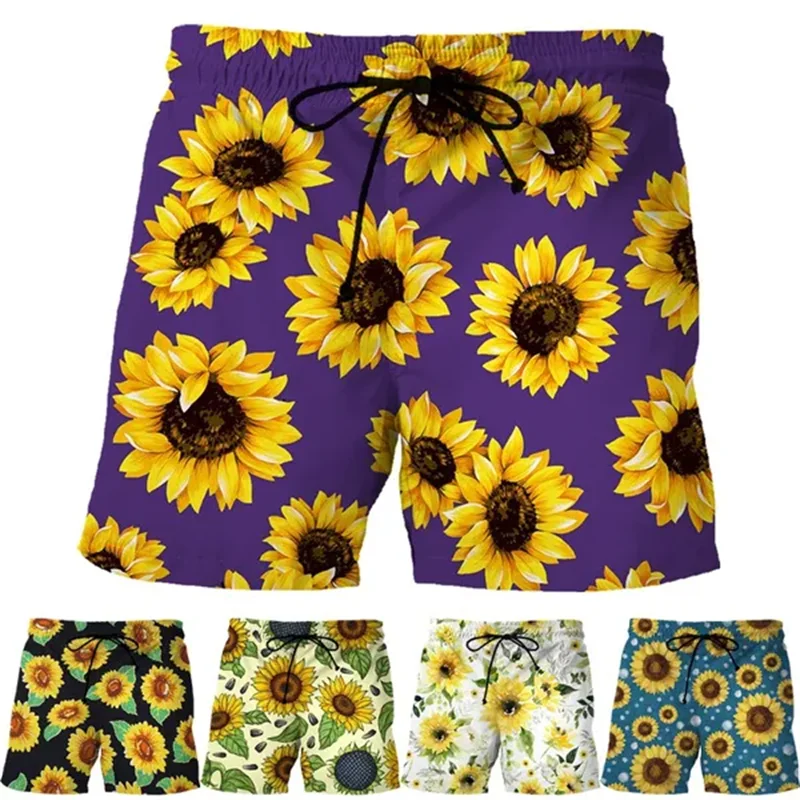 

Art Sunflower 3d Print Beach Shorts For Men Hot Sale Fashion Personality Street Harajuku Cool Short Pants Summer Swim Trunks