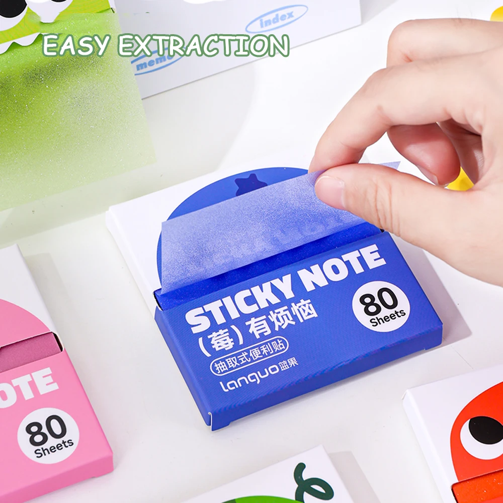 ​80 Sheets/Box Pull-Type Sticky Note Pearlescent Transparent Paper Self-Adhesive Memo Pads for Office & School Stationery Supply